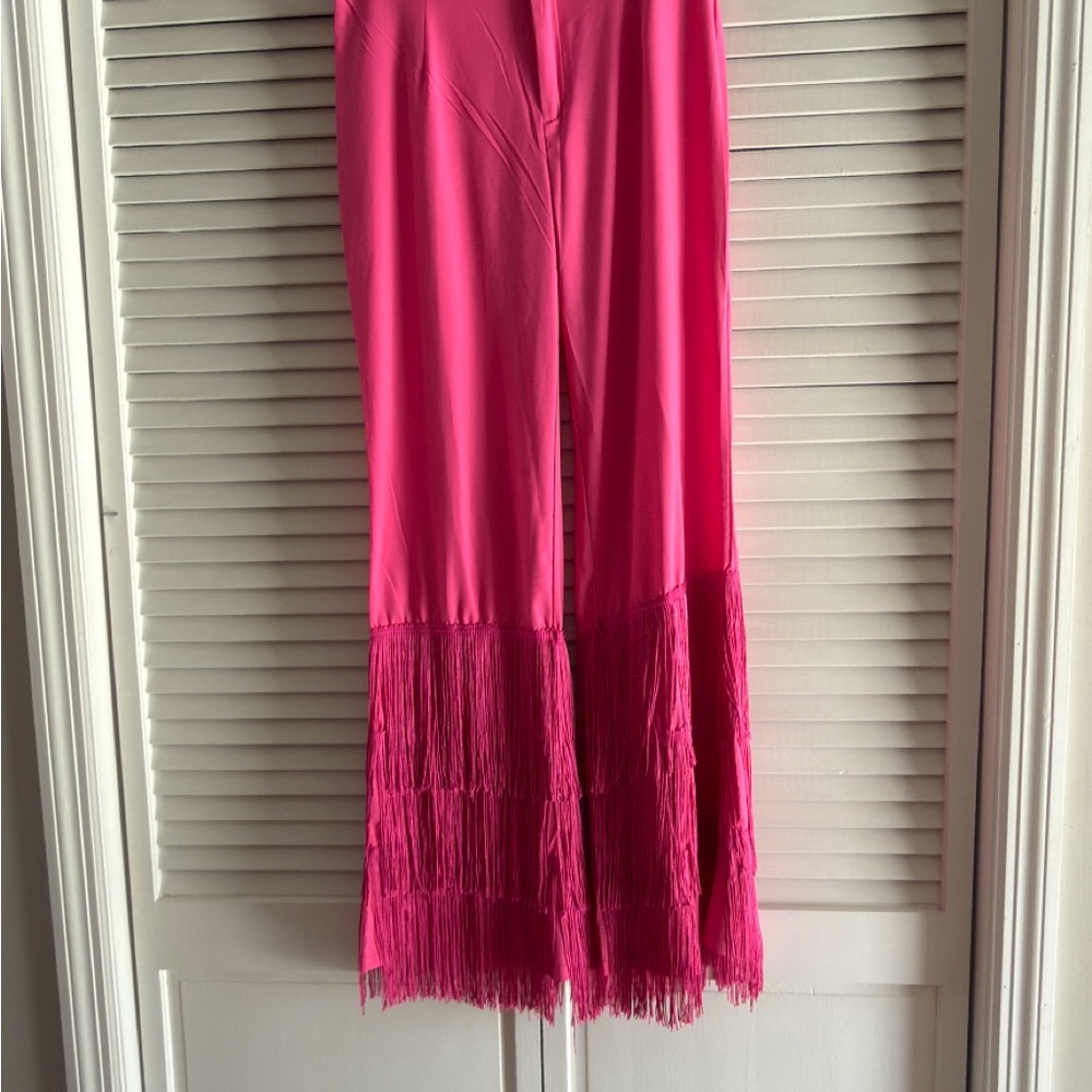 Chic Pink Fringe Flare Pants